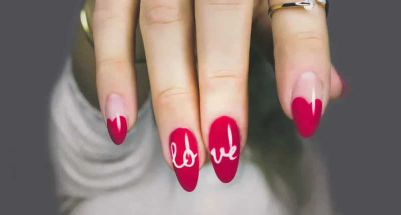 red nail heart love text